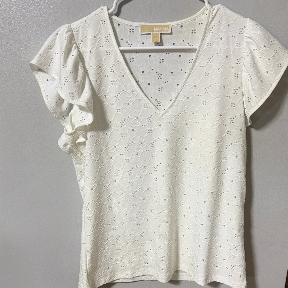 Michael Kors White Eyelet V-Neck Blouse